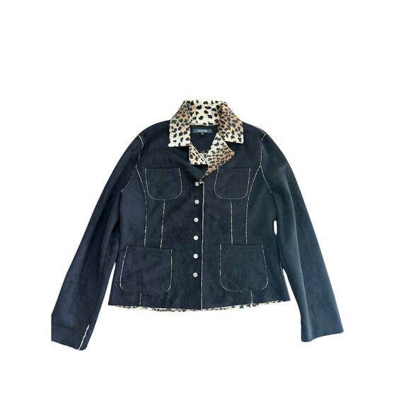 Laura Max Women's Black Leopard Print Faux Suede Blazer Jacket Size XL - Picture 1 of 5